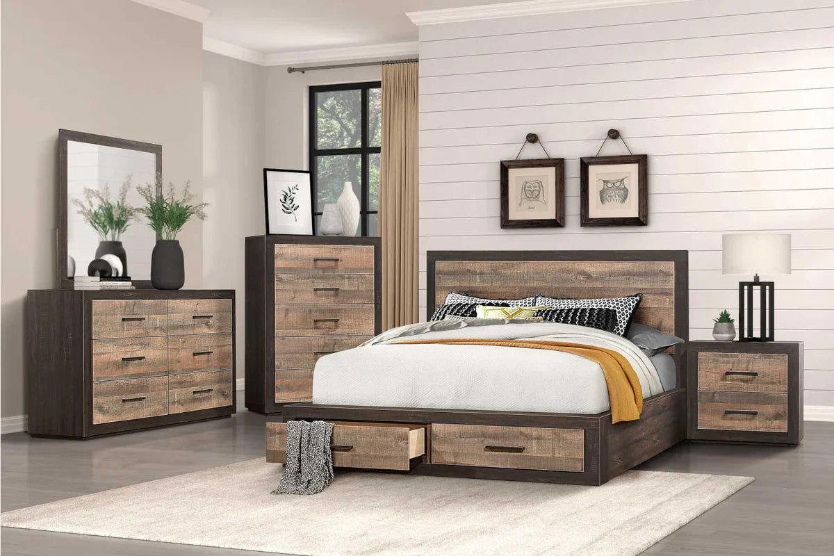 6 PC Bedroom set Rustic Dark Ebony Miter Bedroom Collection 1762 MZ365
