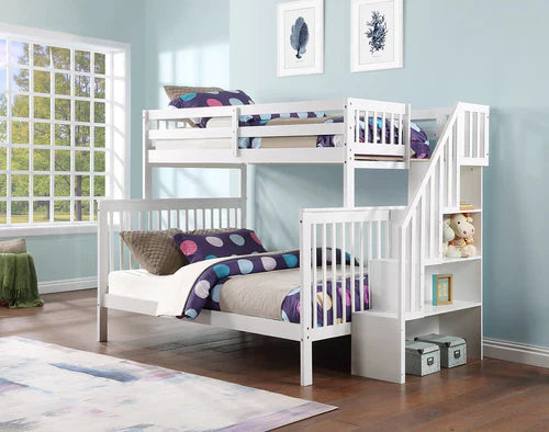 Staircase Bunk Bed with Single Size Pull-Out Trundle- White Single/Double IF1852