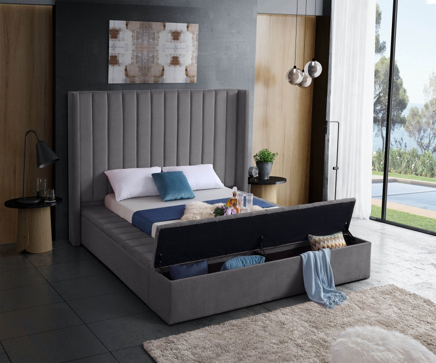 Grey Velvet with Bed Storage Benches IF-5720