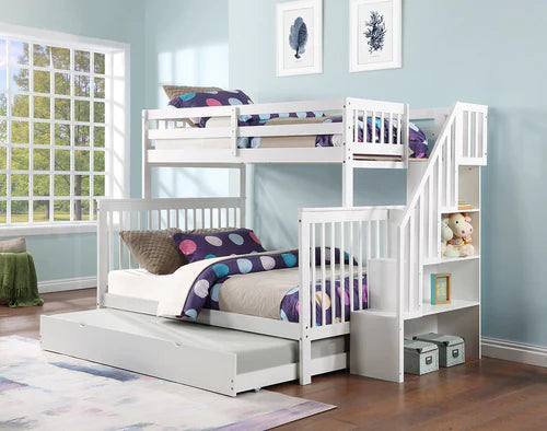 Staircase Bunk Bed with Single Size Pull-Out Trundle- White Single/Double IF1852